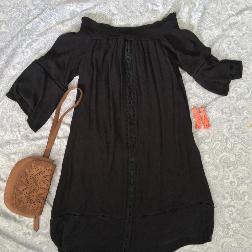 Boho black off shoulder dress
